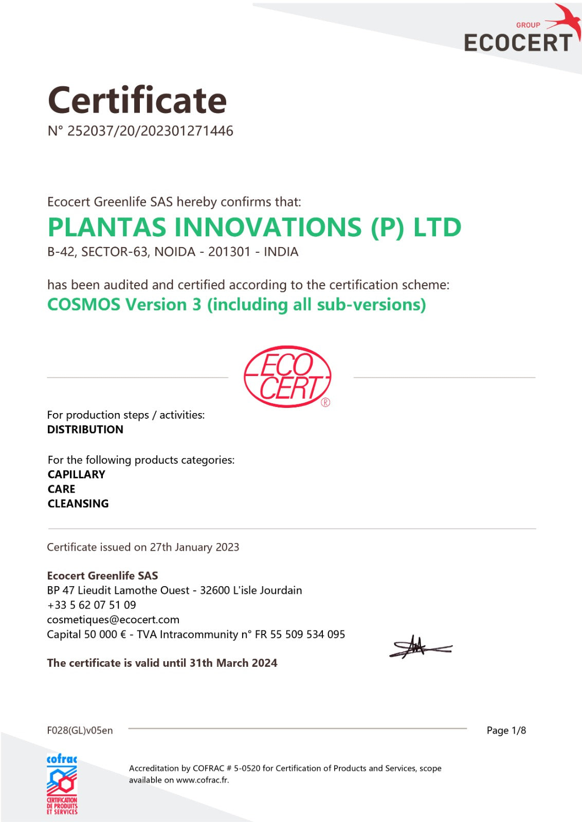 Plantas - Certificate